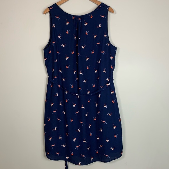 Verse Flamingo‎ Pattern Navy Dress Belted Women’s Size M / L - Picture 4 of 16